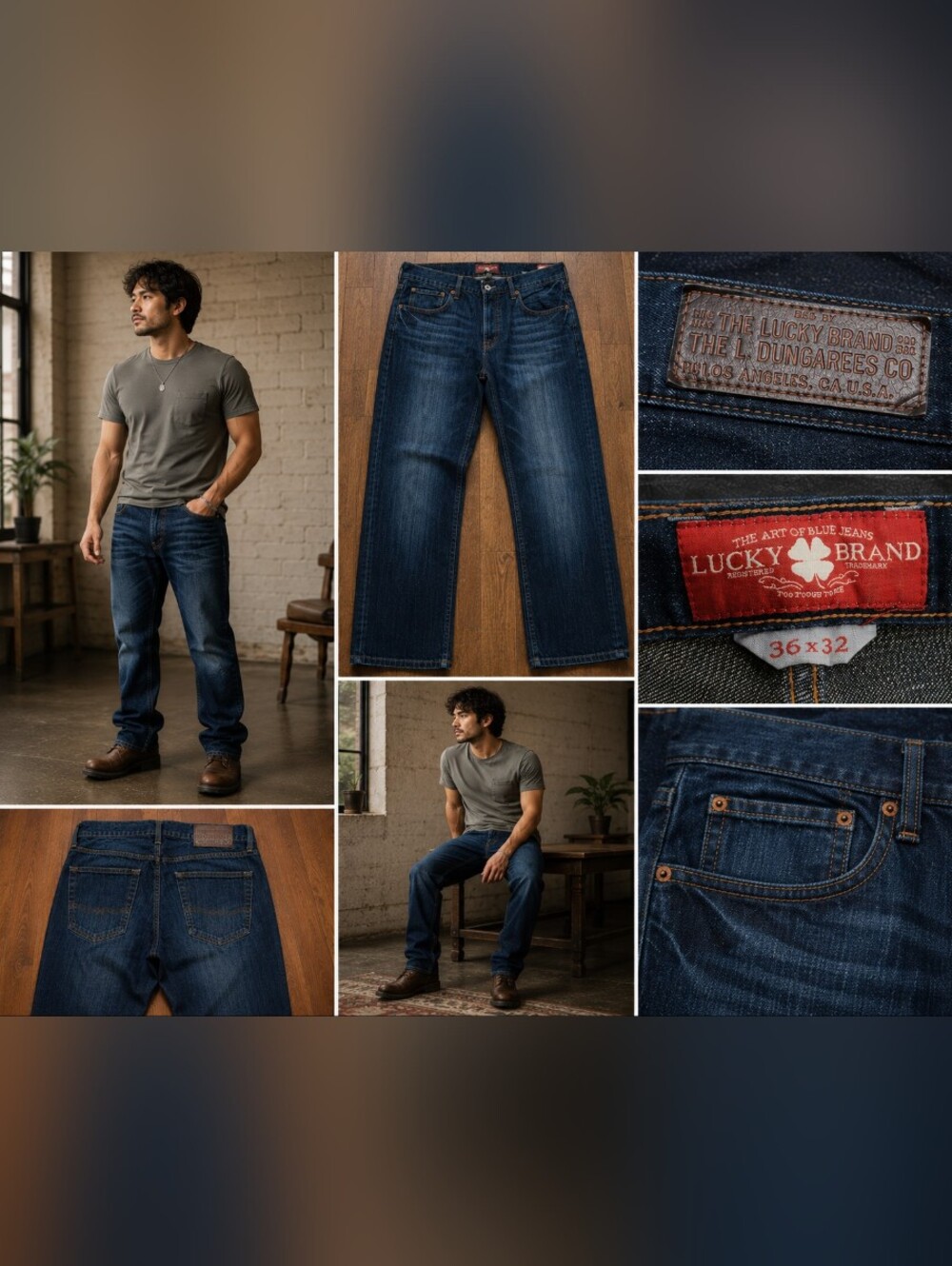 Lucky Brand Men's Relaxed Straight Jeans in Dark Blue Wash 36x32